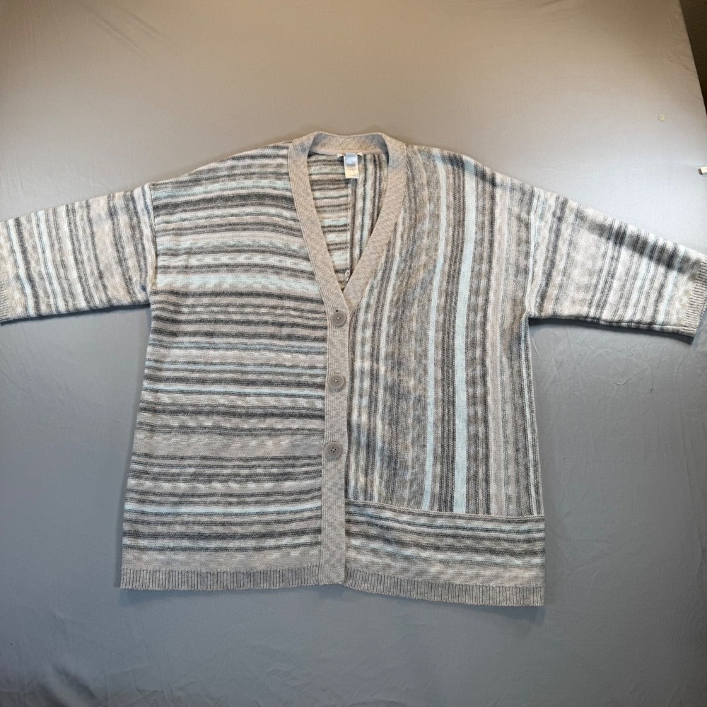 Pure‎ Jill Womens Petite Small Striped Cardigan Sweater Grandmacore Cozy Soft
